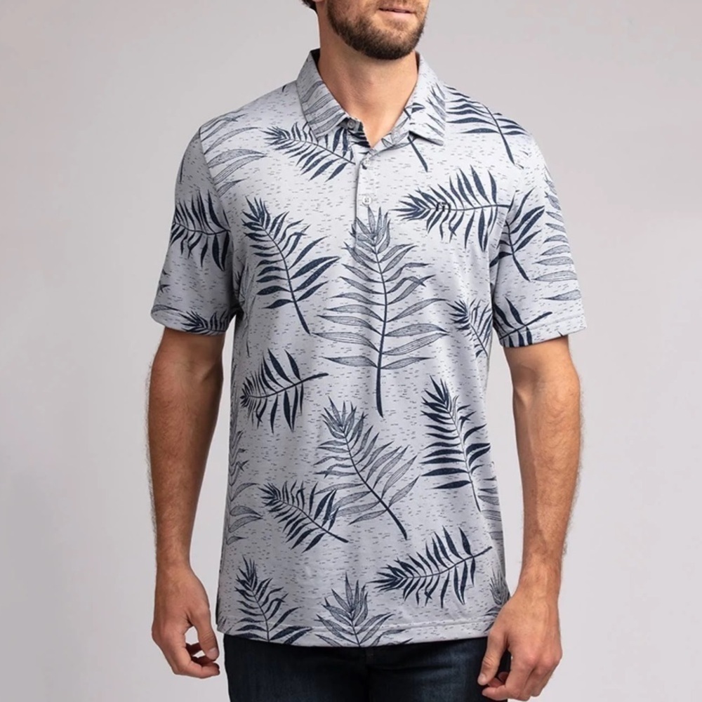 TRAVIS MATHEW Men’s Gimme Two Slim Fit Polo Shirt Tropical Print Large